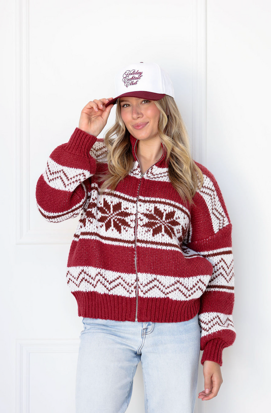 Burgundy Collared Sweater Zip Up