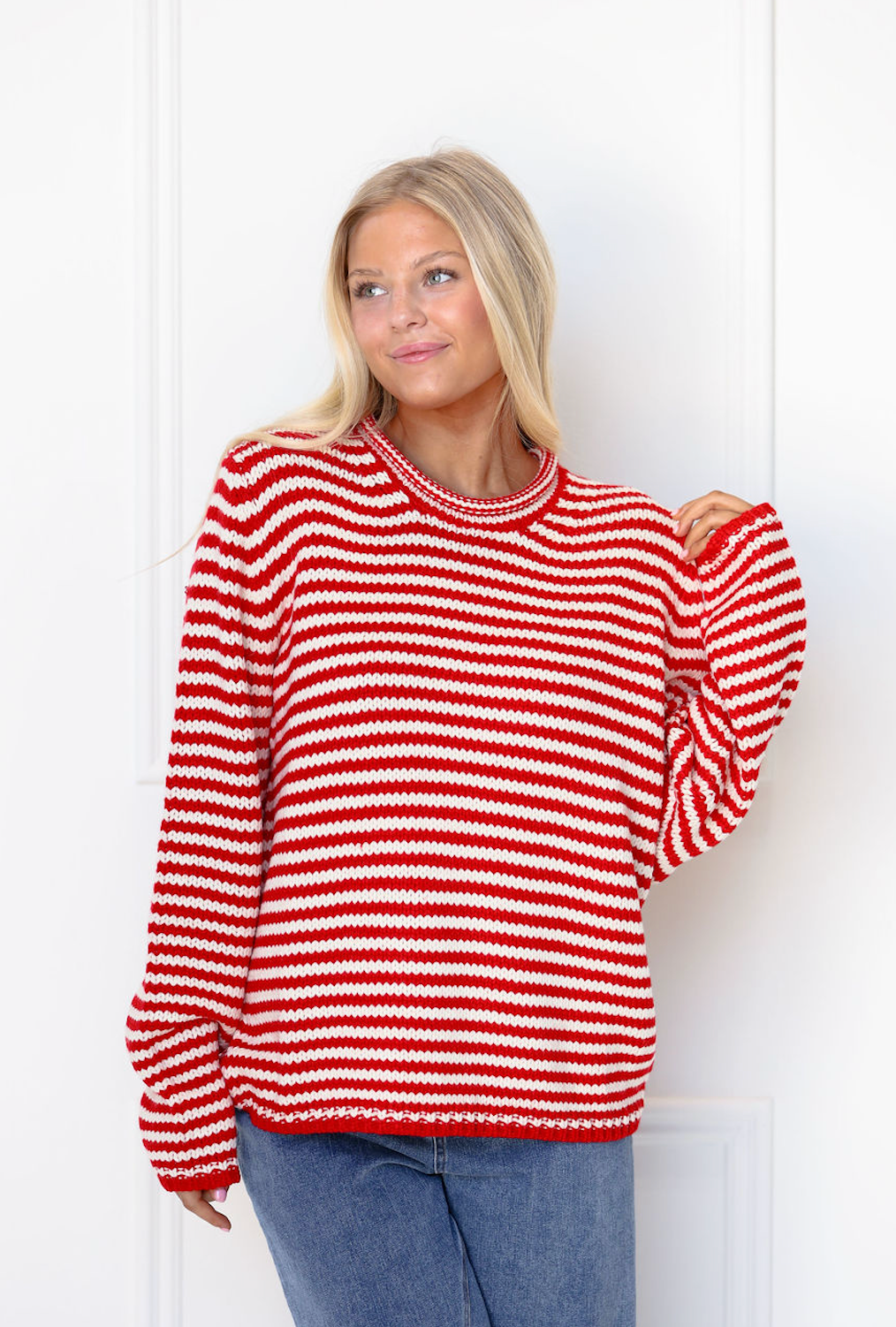 Everyday Cozy Stripe Knit Sweater Red