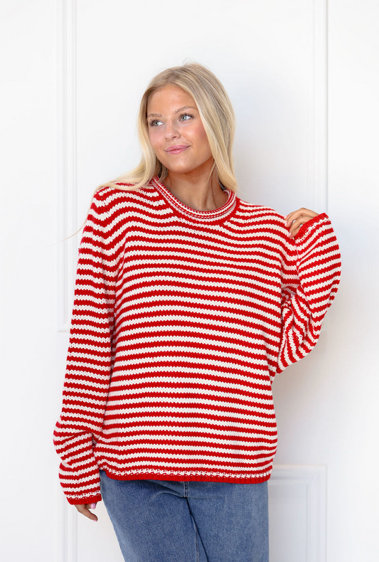 Everyday Cozy Stripe Knit Sweater Red