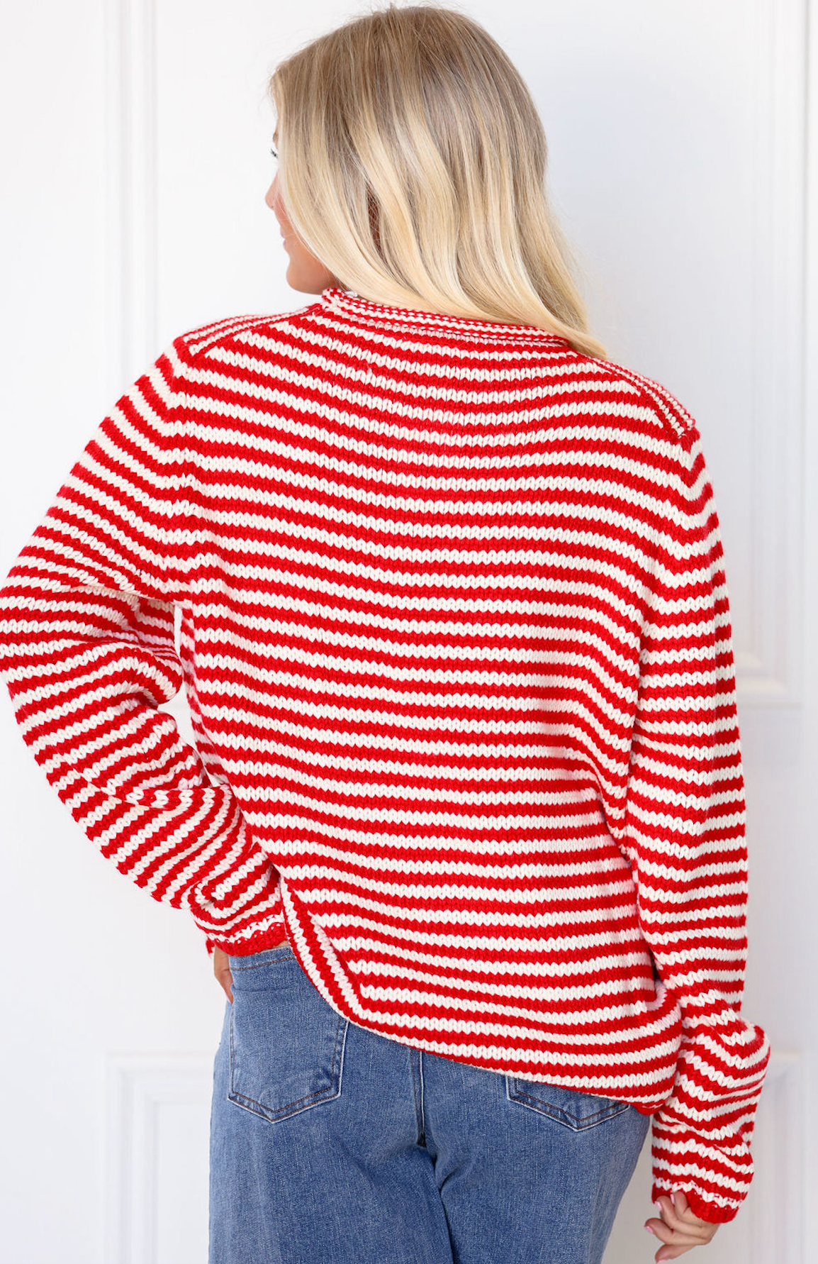 Everyday Cozy Stripe Knit Sweater Red