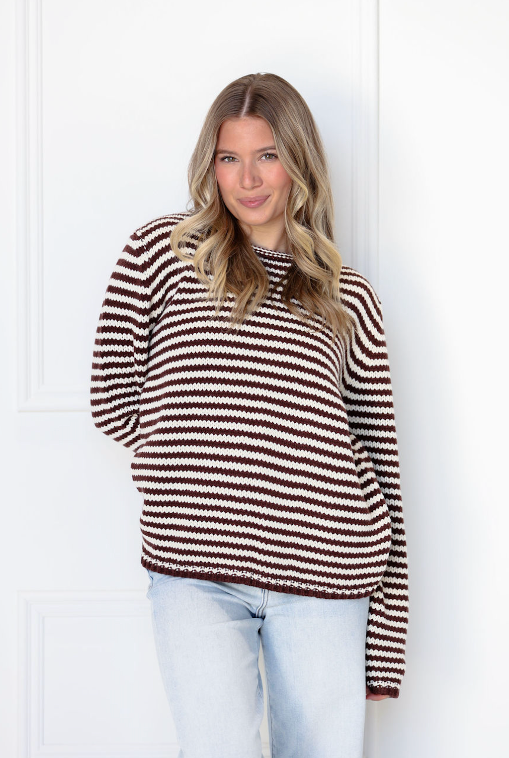 Everyday Cozy Stripe Knit Sweater Brown