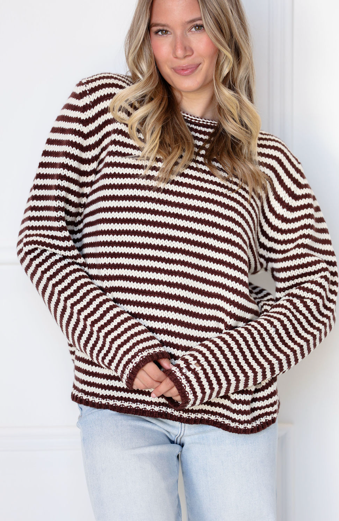 Everyday Cozy Stripe Knit Sweater Brown