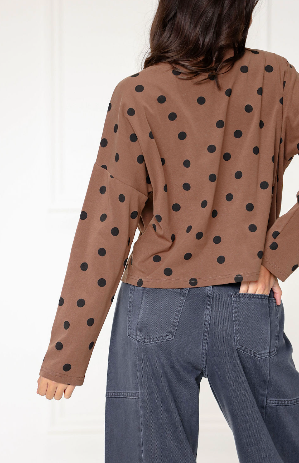 Polka Dot Button Down Cardigan Brown