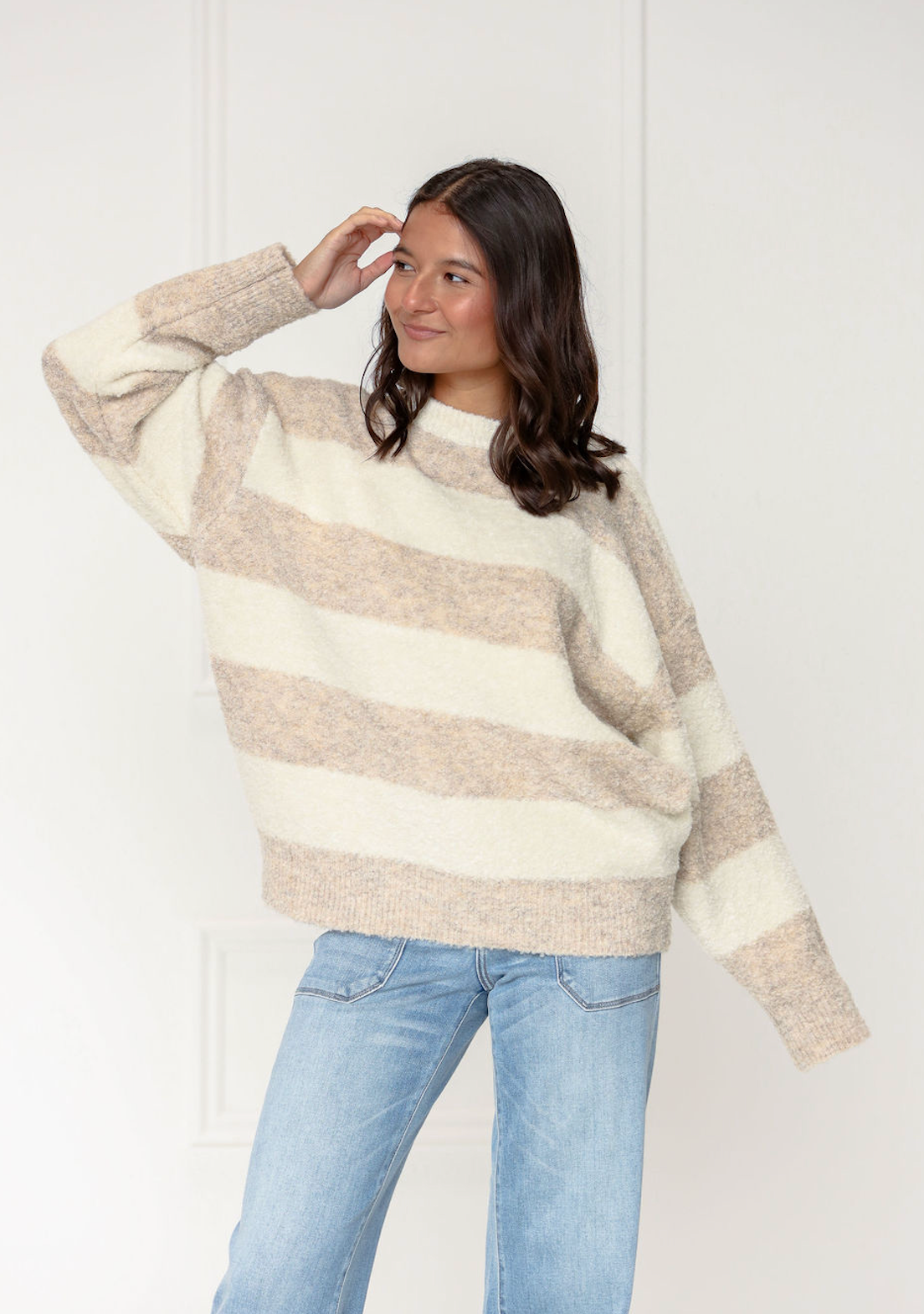 Olsen Stripe Sweater Cream/Taupe