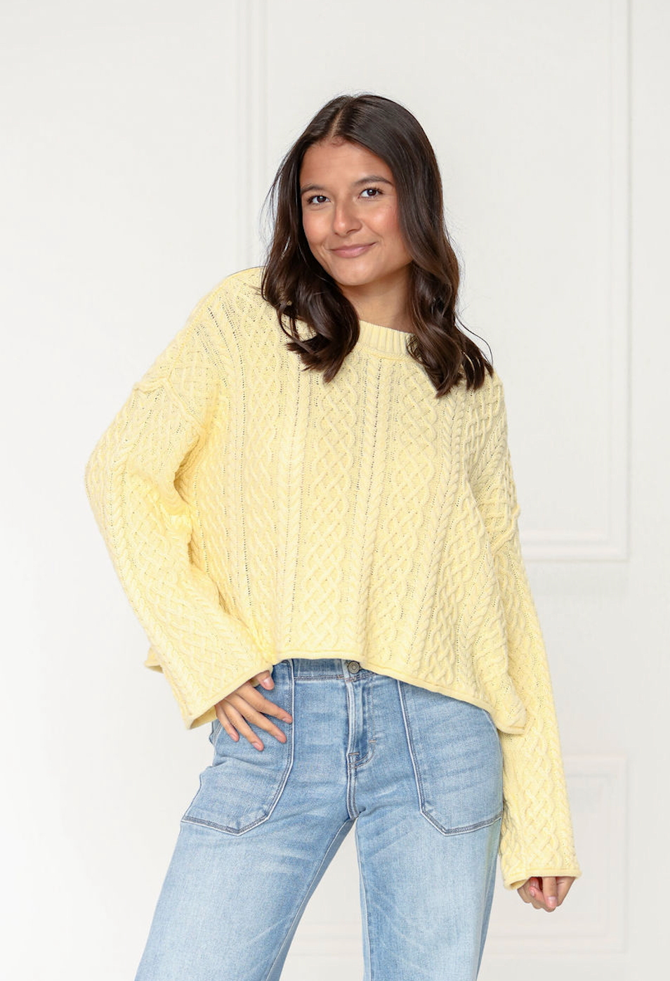 Butter Cropped Cable Knit Pullover