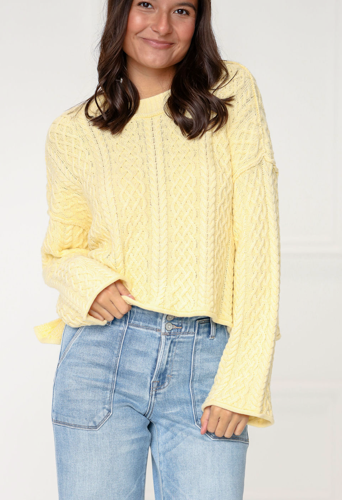 Butter Cropped Cable Knit Pullover
