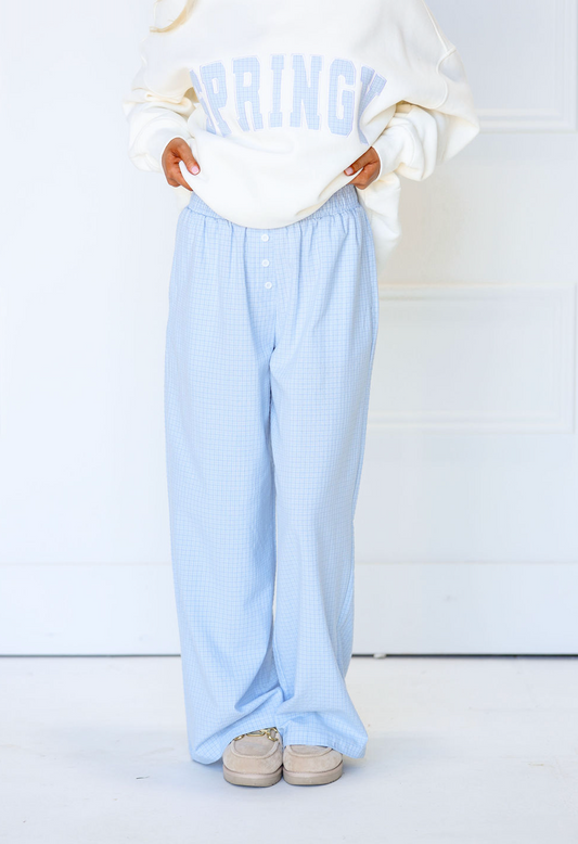 Blue Gingham Boxer Pants