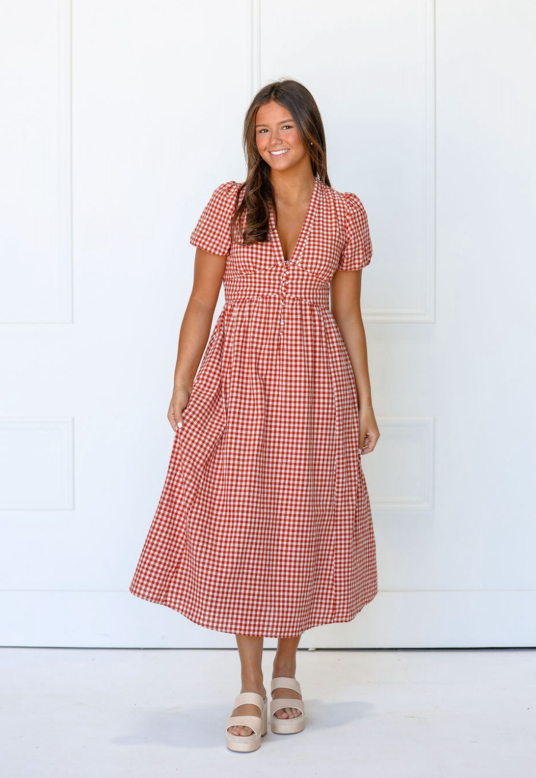 Sayler Gingham Bodice Dress Red