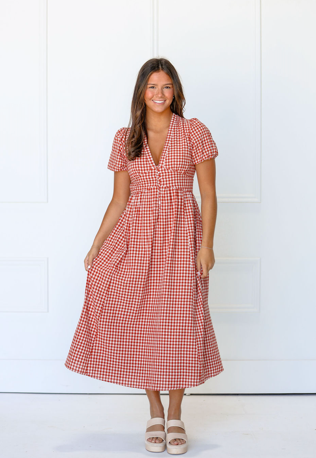 Sayler Gingham Bodice Dress Red