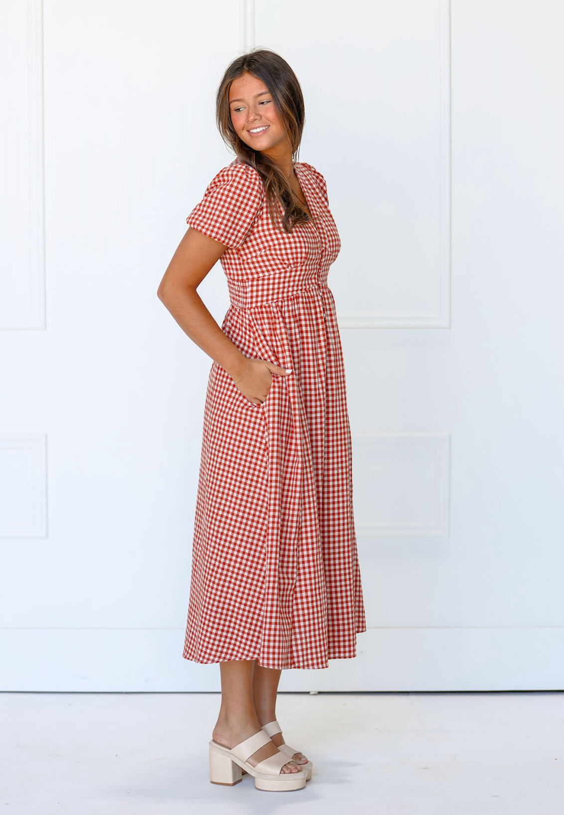Sayler Gingham Bodice Dress Red