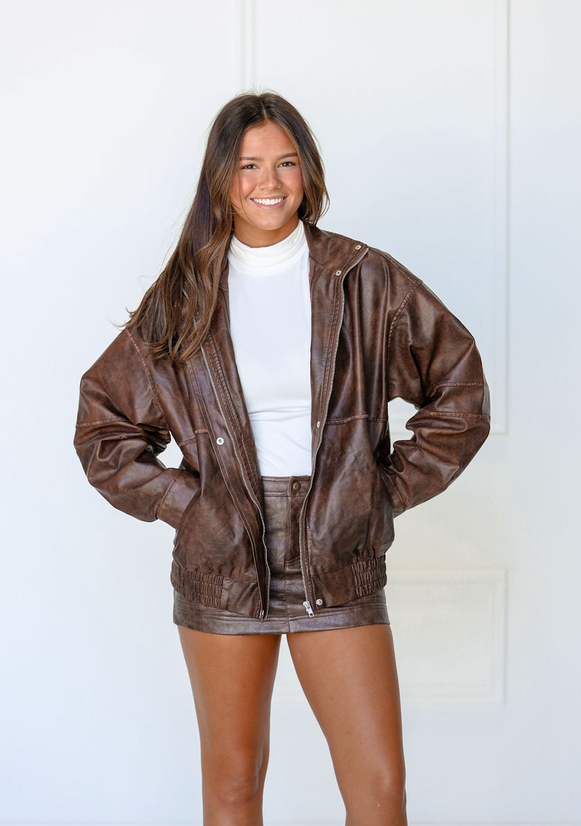 Faux Leather Oversized Bomber Jacket