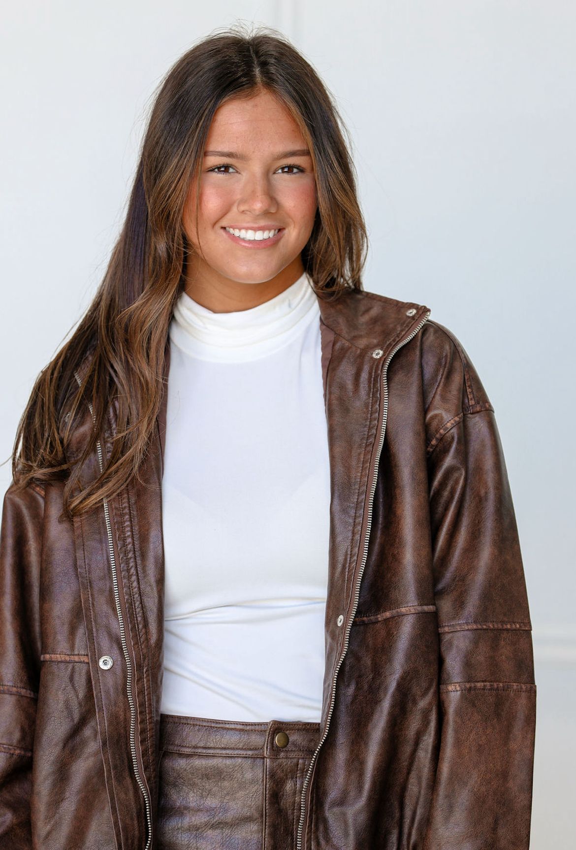 Faux Leather Oversized Bomber Jacket
