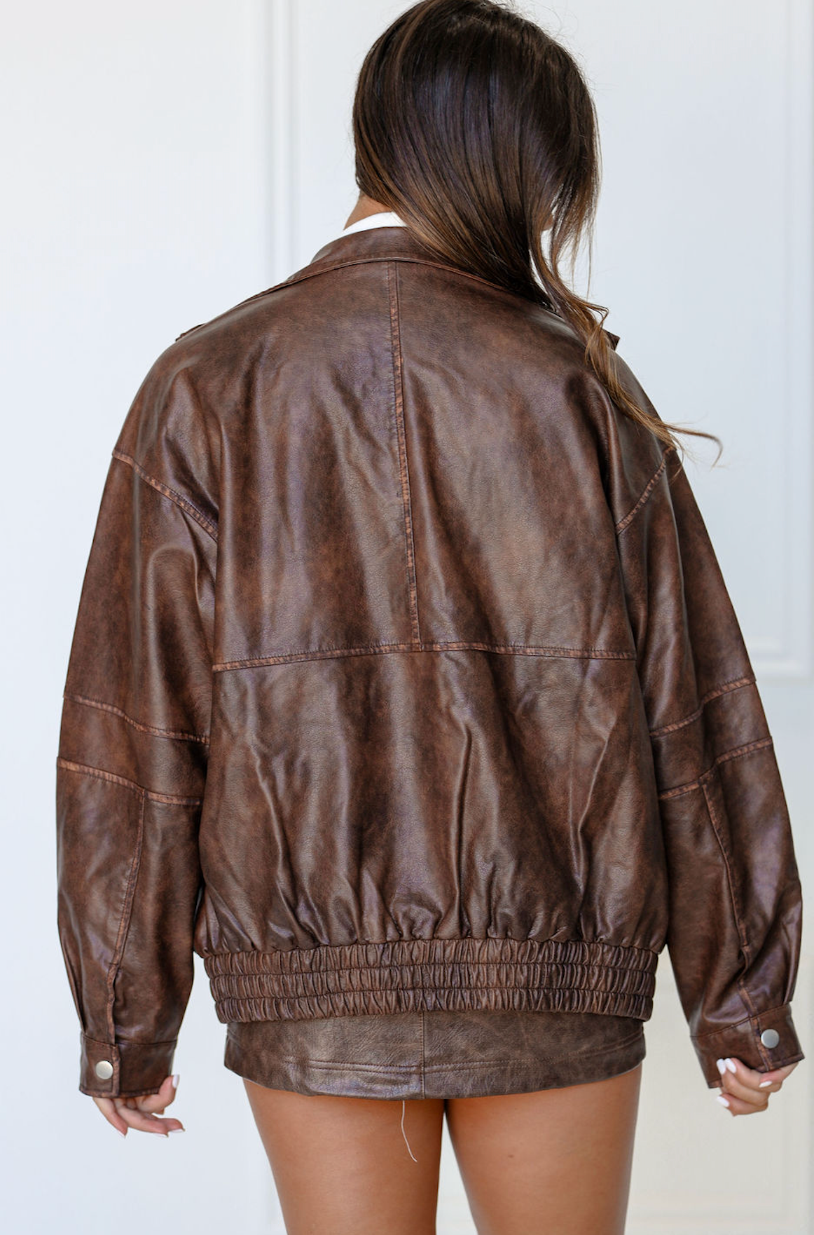 Faux Leather Oversized Bomber Jacket