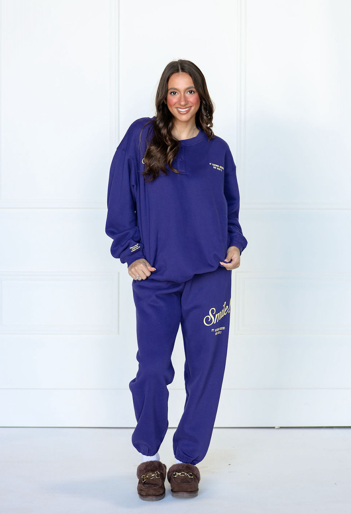 Smile Oversized Henley Sweatshirt