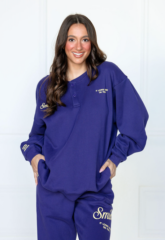 Smile Oversized Henley Sweatshirt