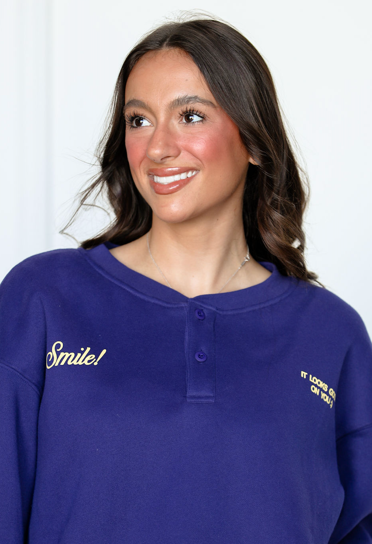 Smile Oversized Henley Sweatshirt