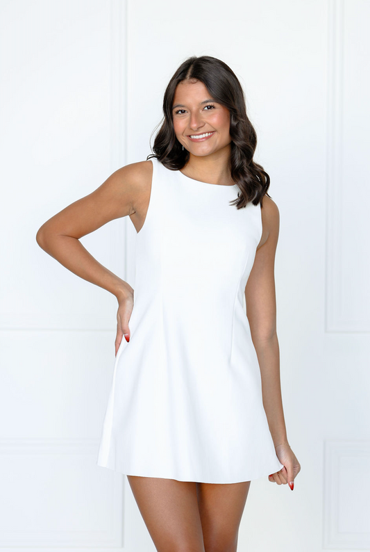 Solid Boat Neck Dress White