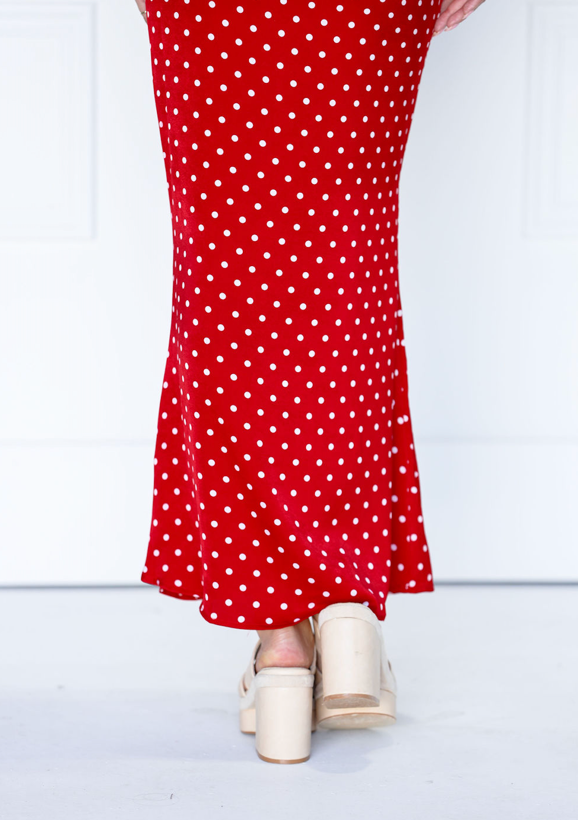 Satin Polka Dot Maxi Skirt Red