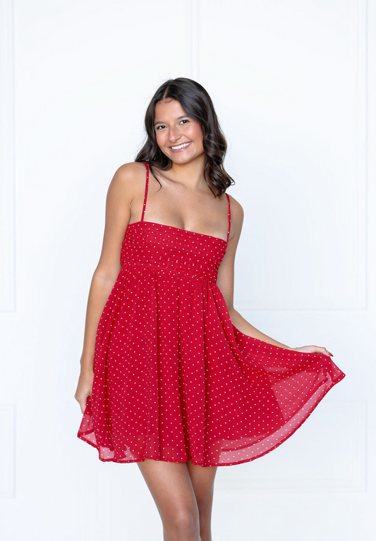 Red Polka Dot Sheer Mini Dress