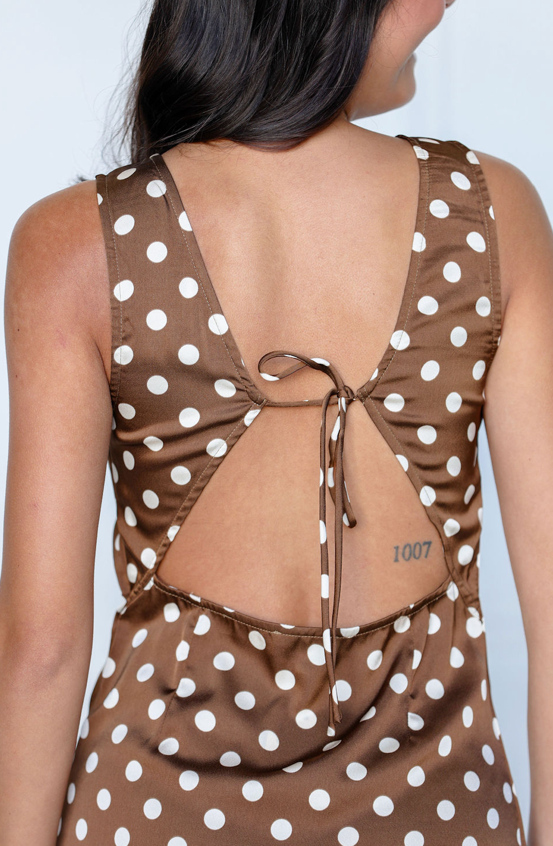 Brown Polka Dot High Neck Mini Dress