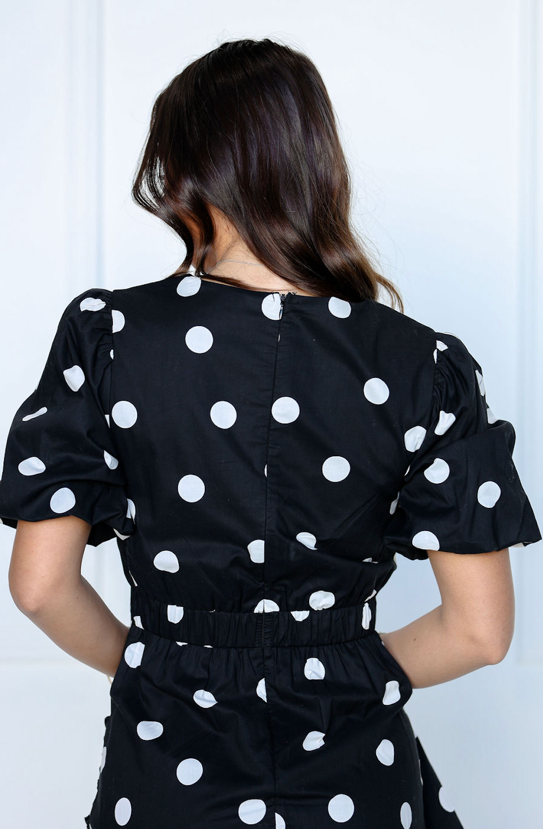 Ruched Puff Sleeve Polka Dot Mini Dress