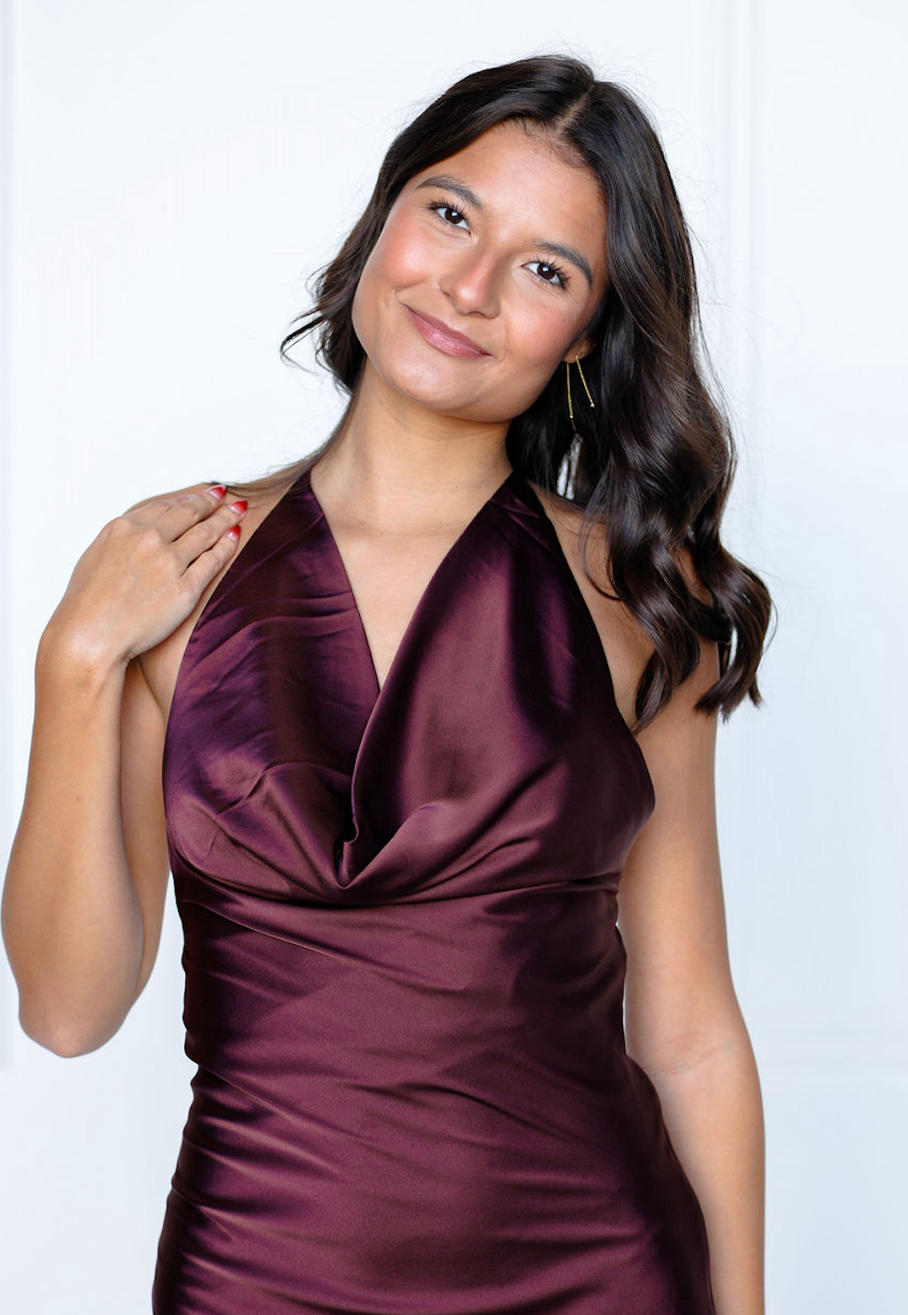Satin Cowl Neck Dress Chocolate