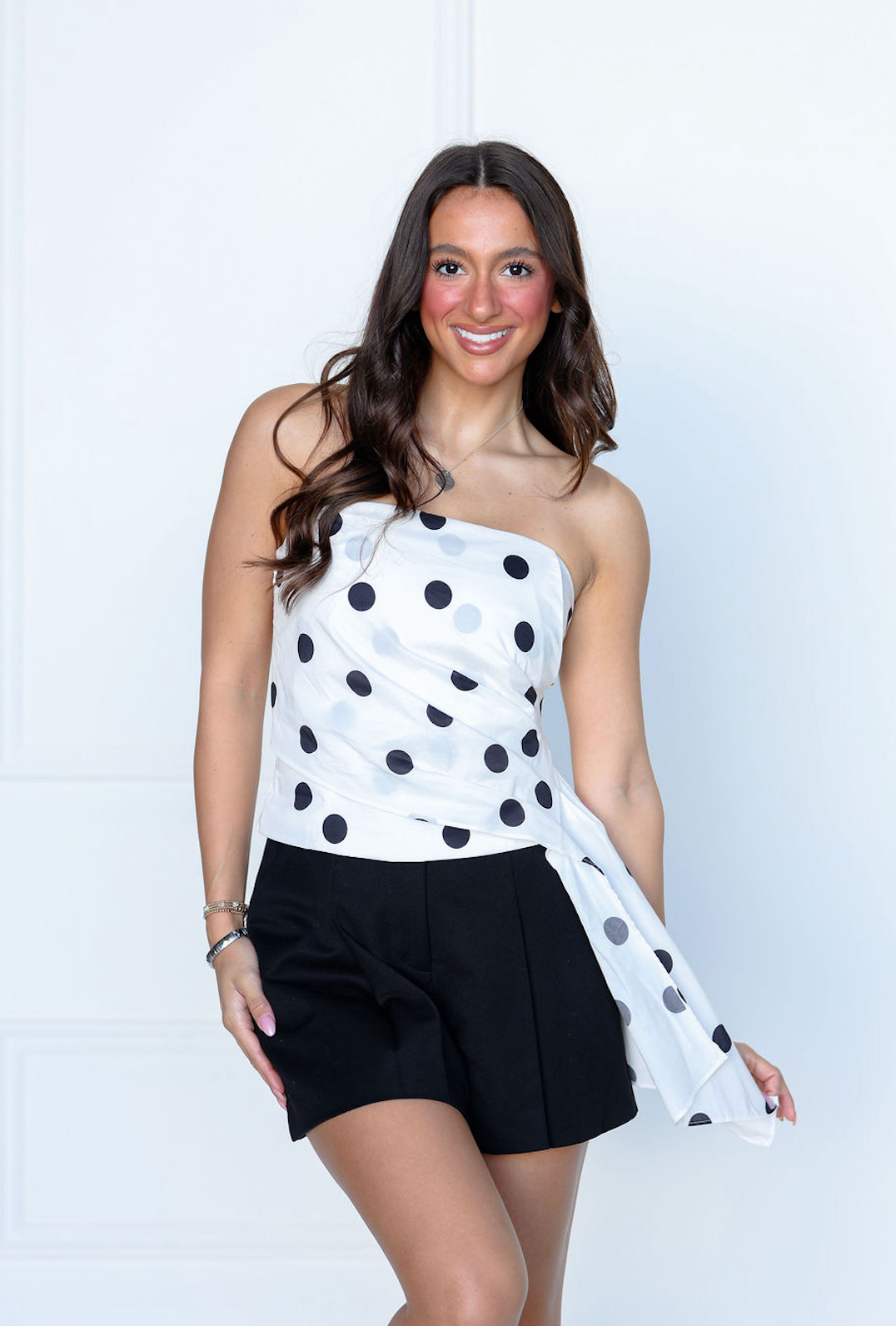 Polka Dot Side Pleated Drape Top