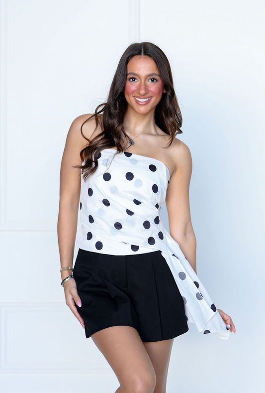 Polka Dot Side Pleated Drape Top