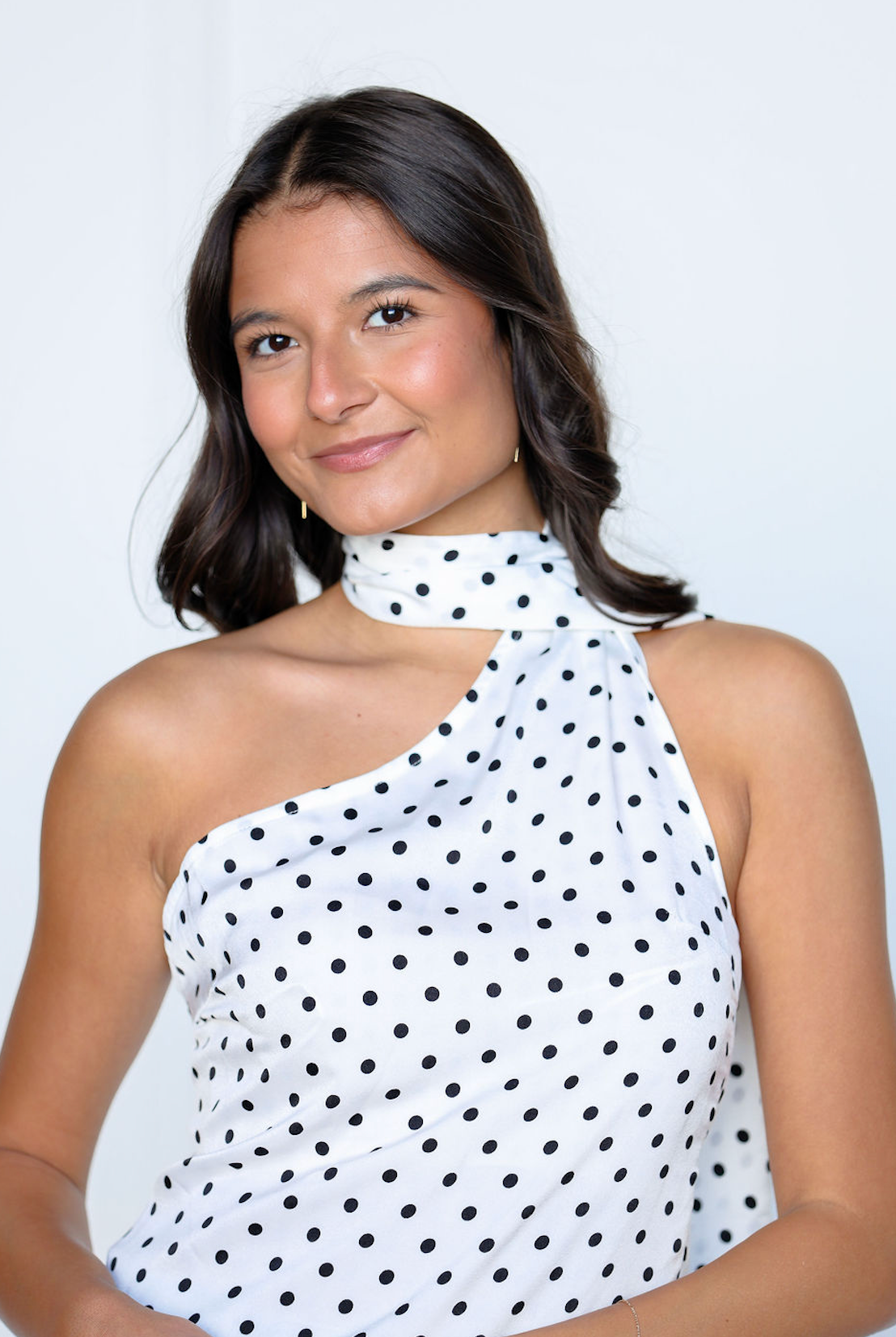 Dot One Shoulder Top w/ Scarf White
