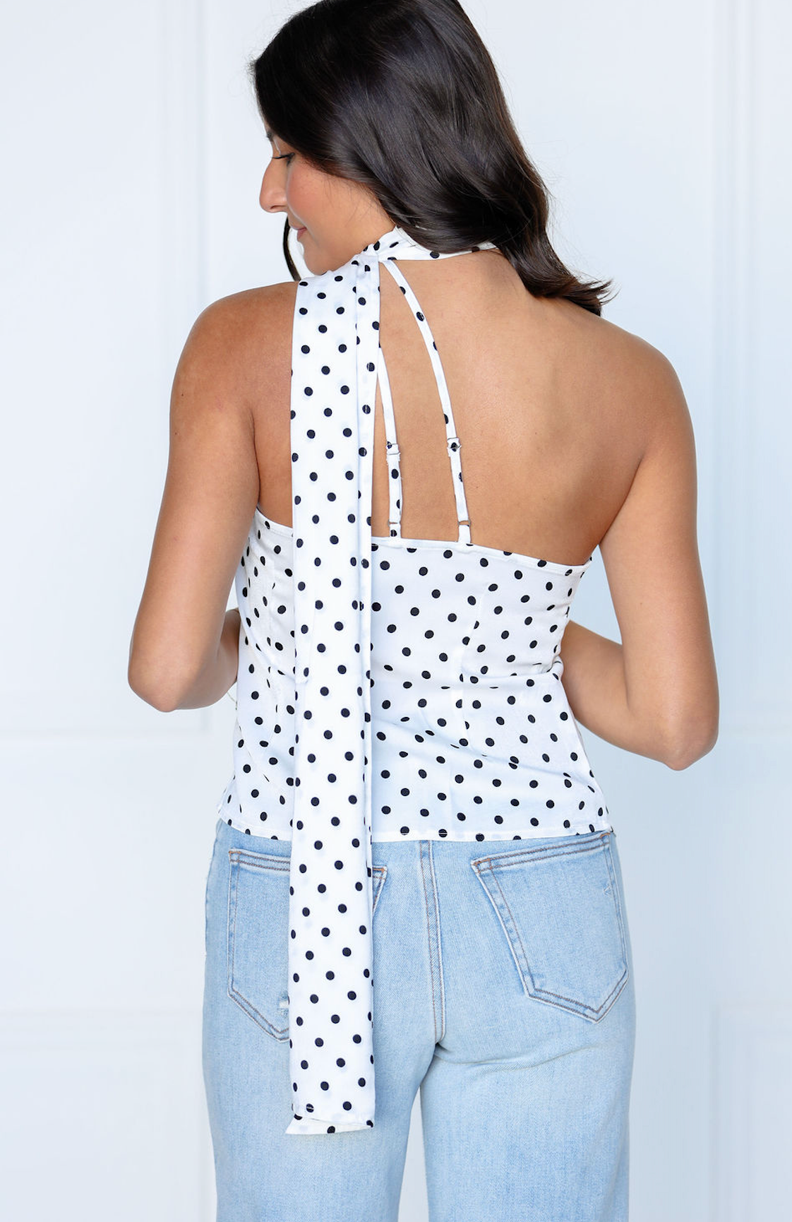Dot One Shoulder Top w/ Scarf White