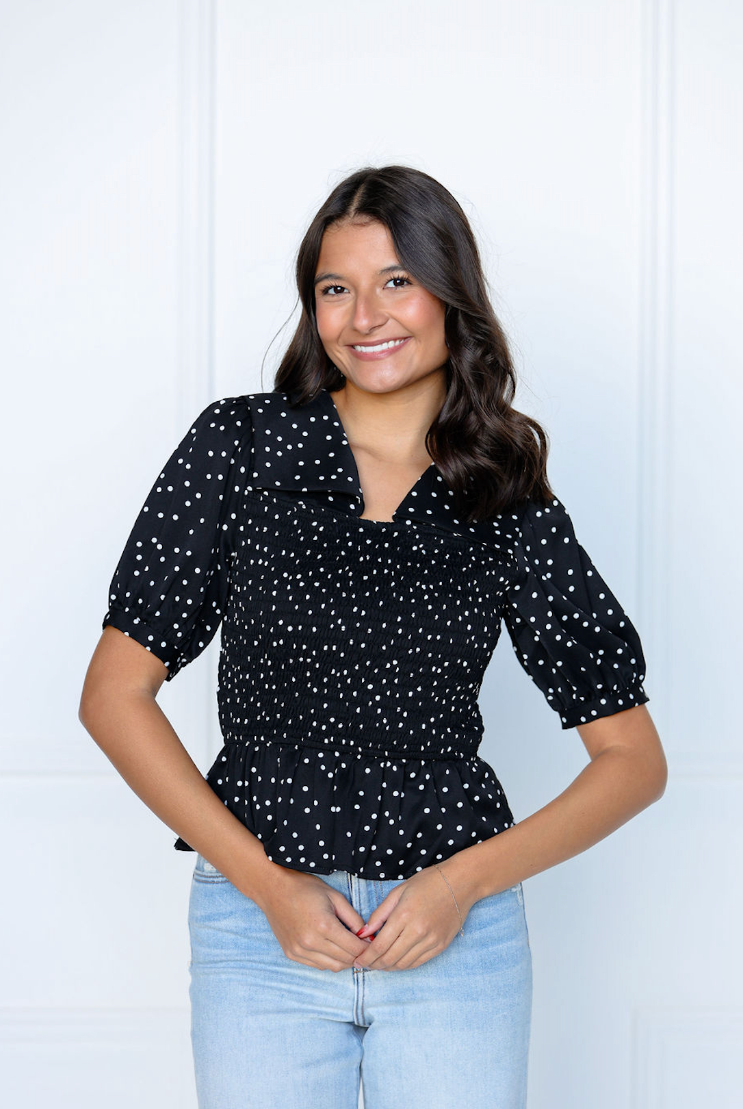 Black/White Dot Collared Top