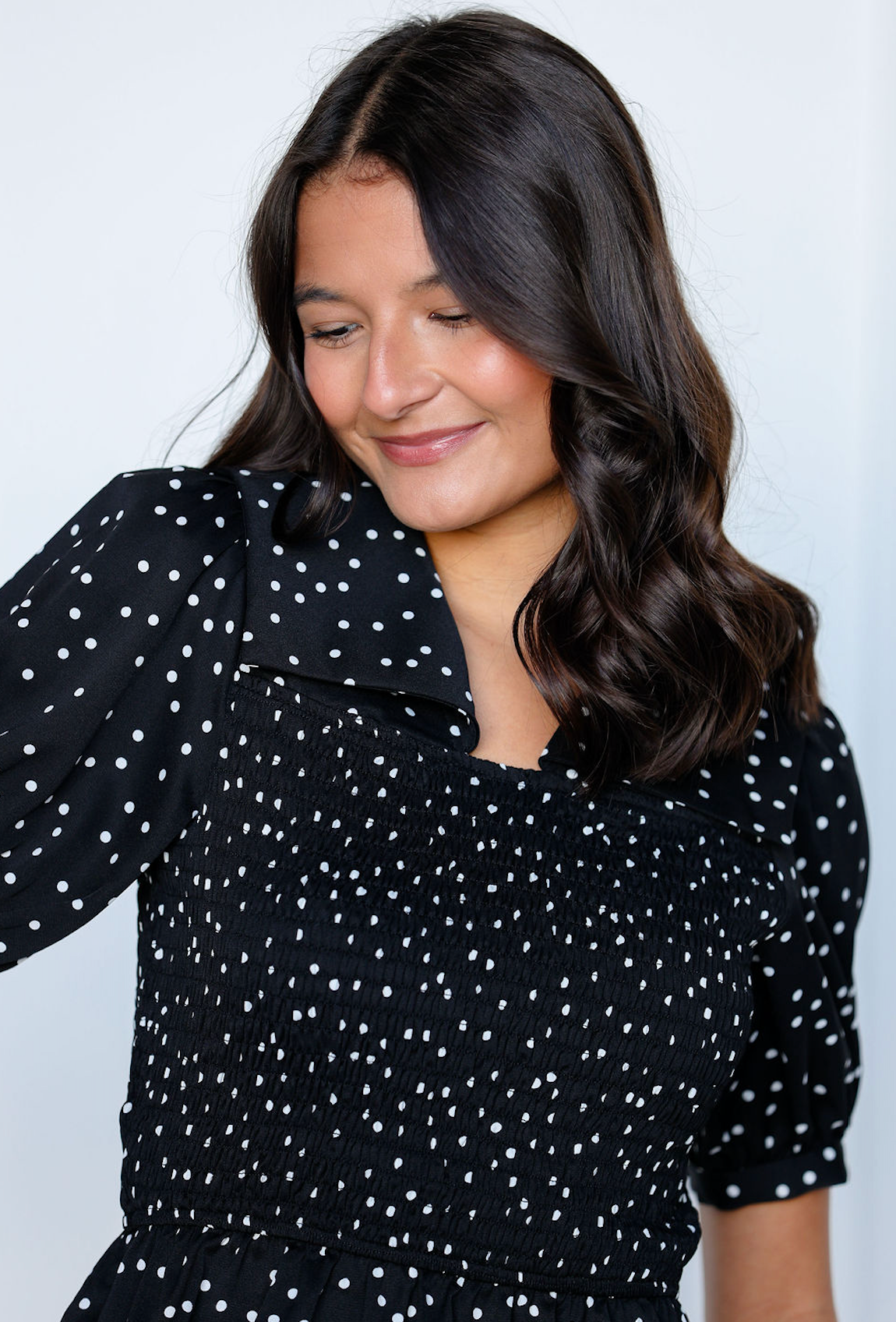 Black/White Dot Collared Top