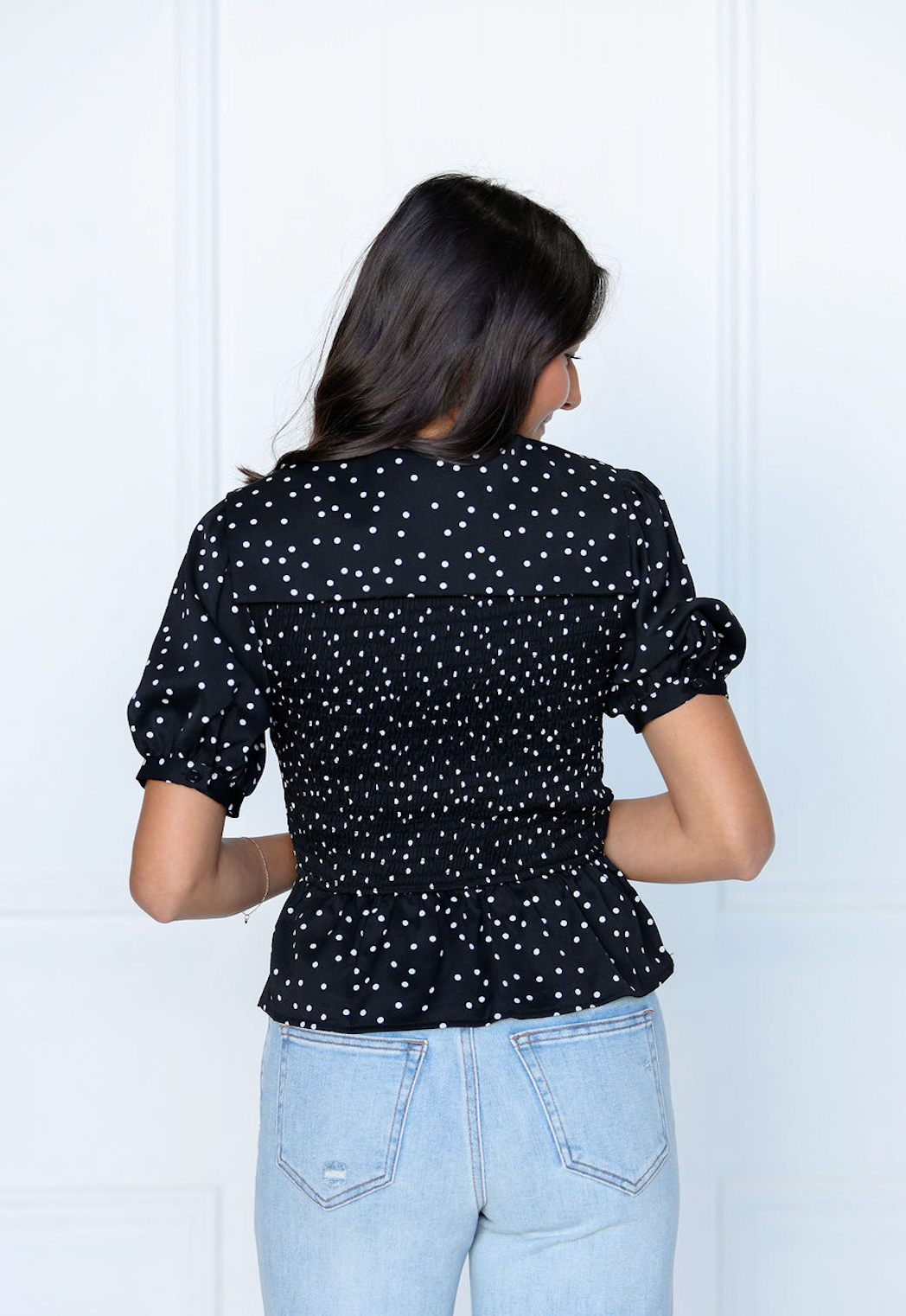 Black/White Dot Collared Top