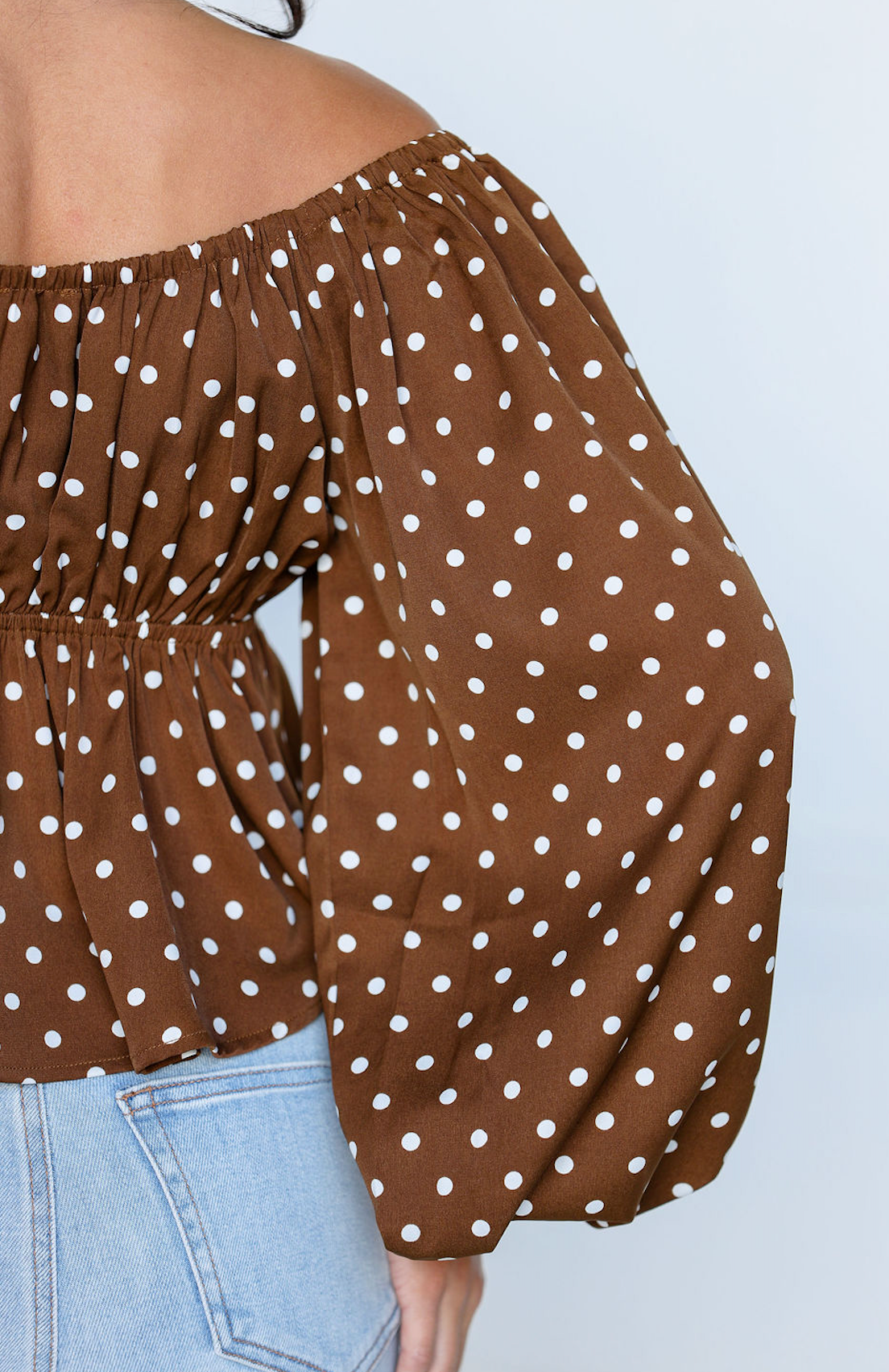 Polka Dot V-neck Blouson Sleeve Top