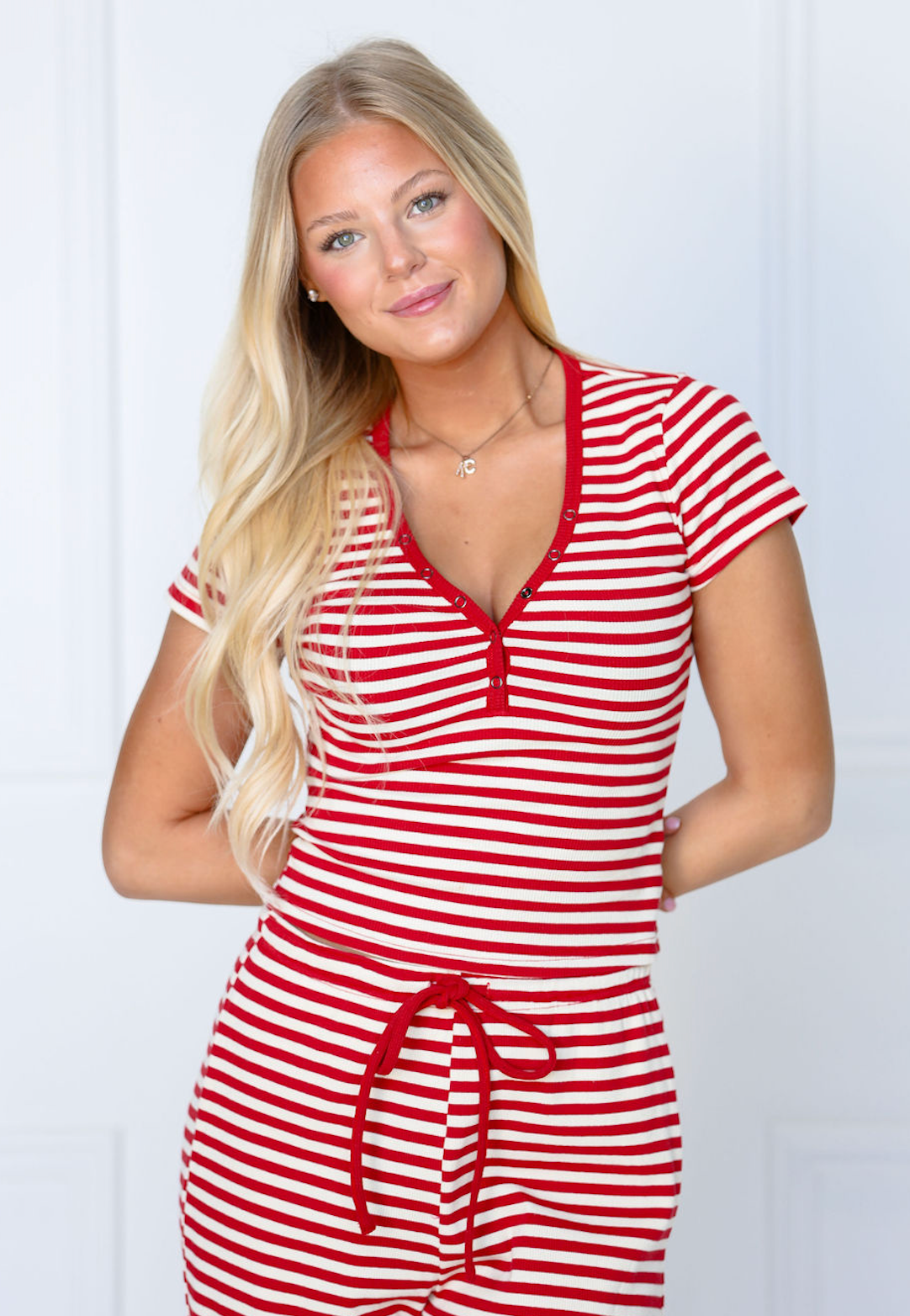 Striped Snap Button Tee & Pants Set Of 2
