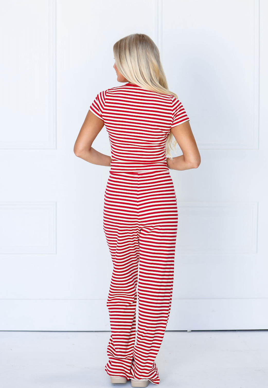 Striped Snap Button Tee & Pants Set Of 2