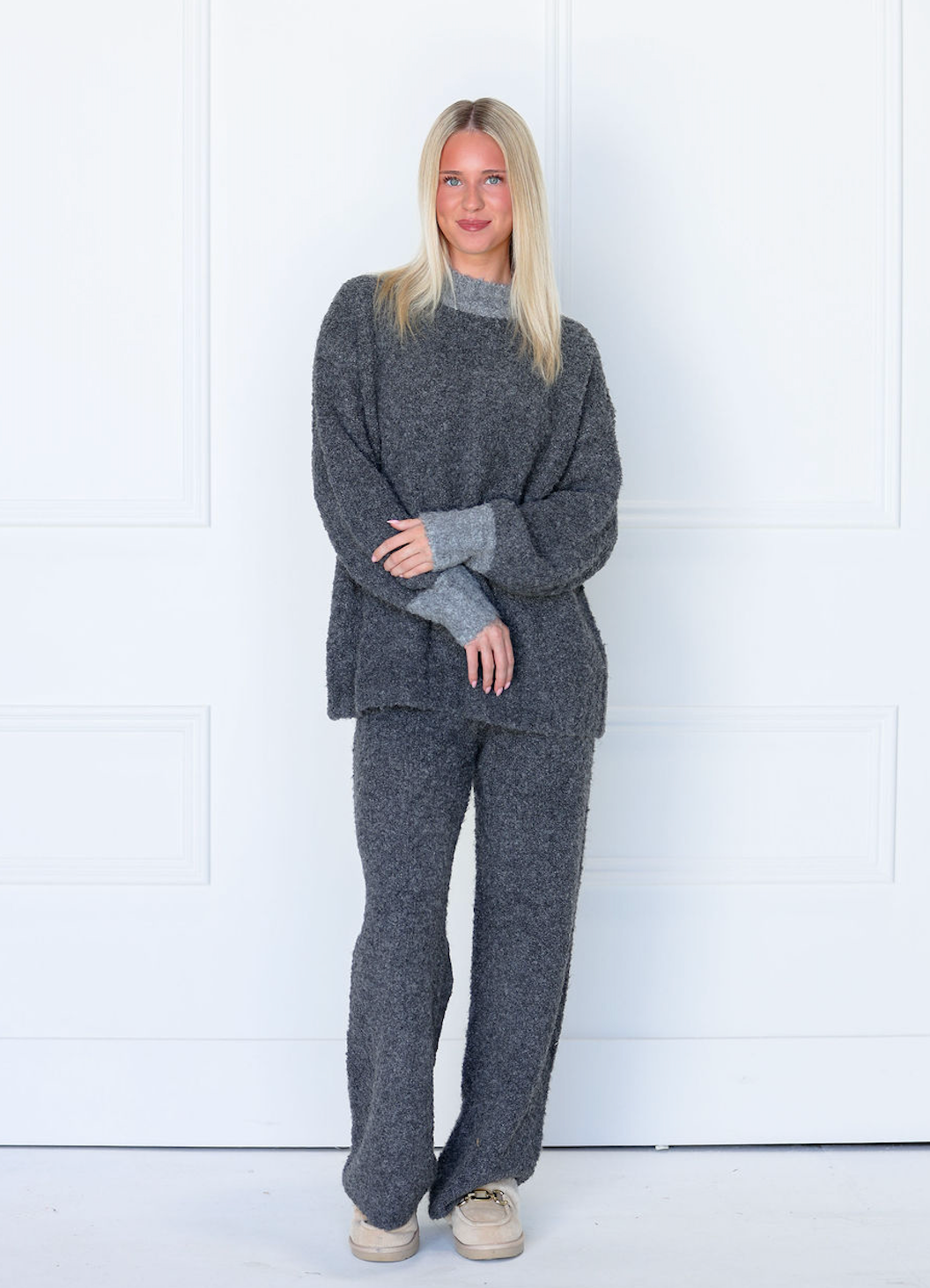 Charcoal Fuzzy Lounge Pants Set of 2