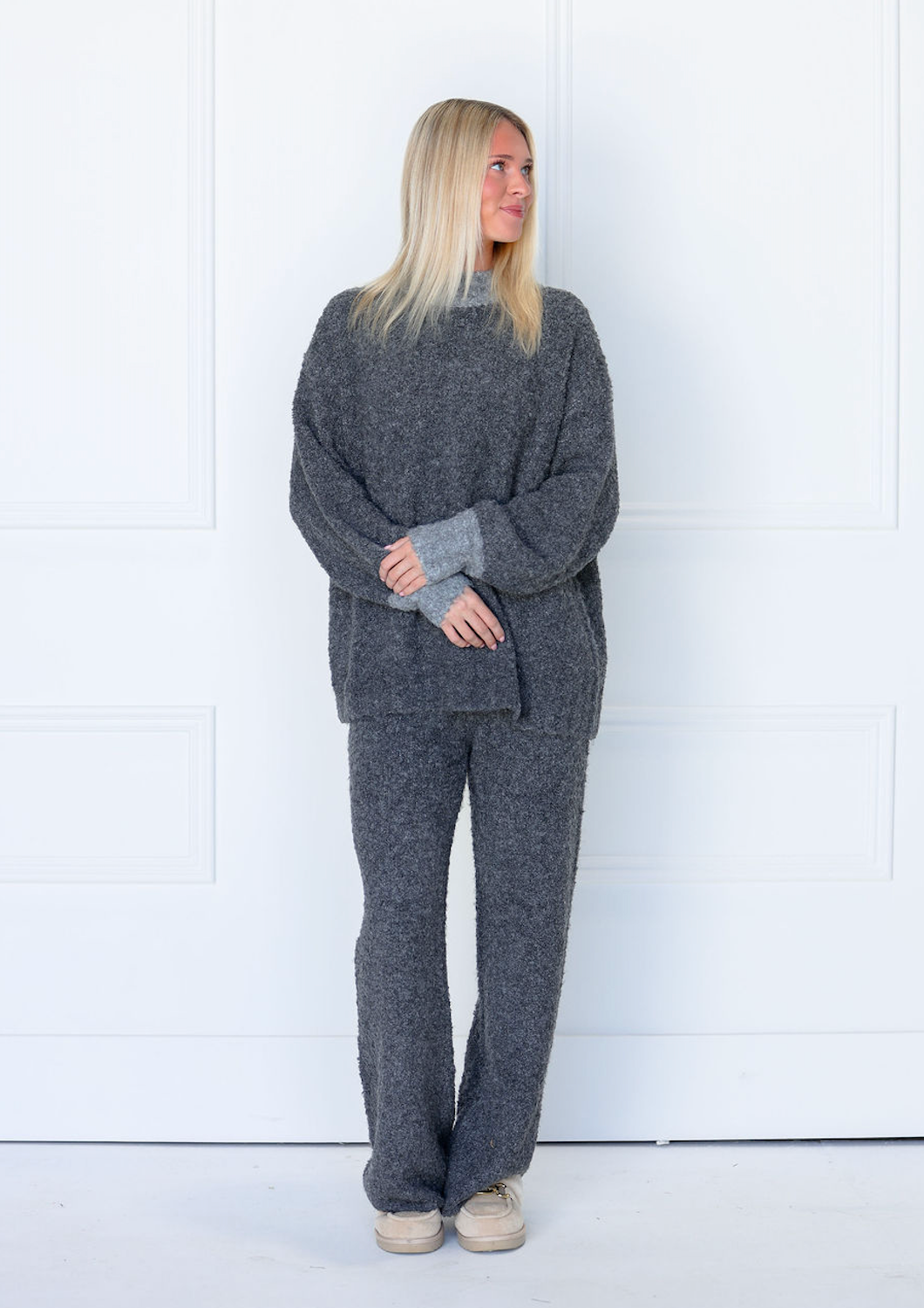 Charcoal Fuzzy Lounge Pants Set of 2