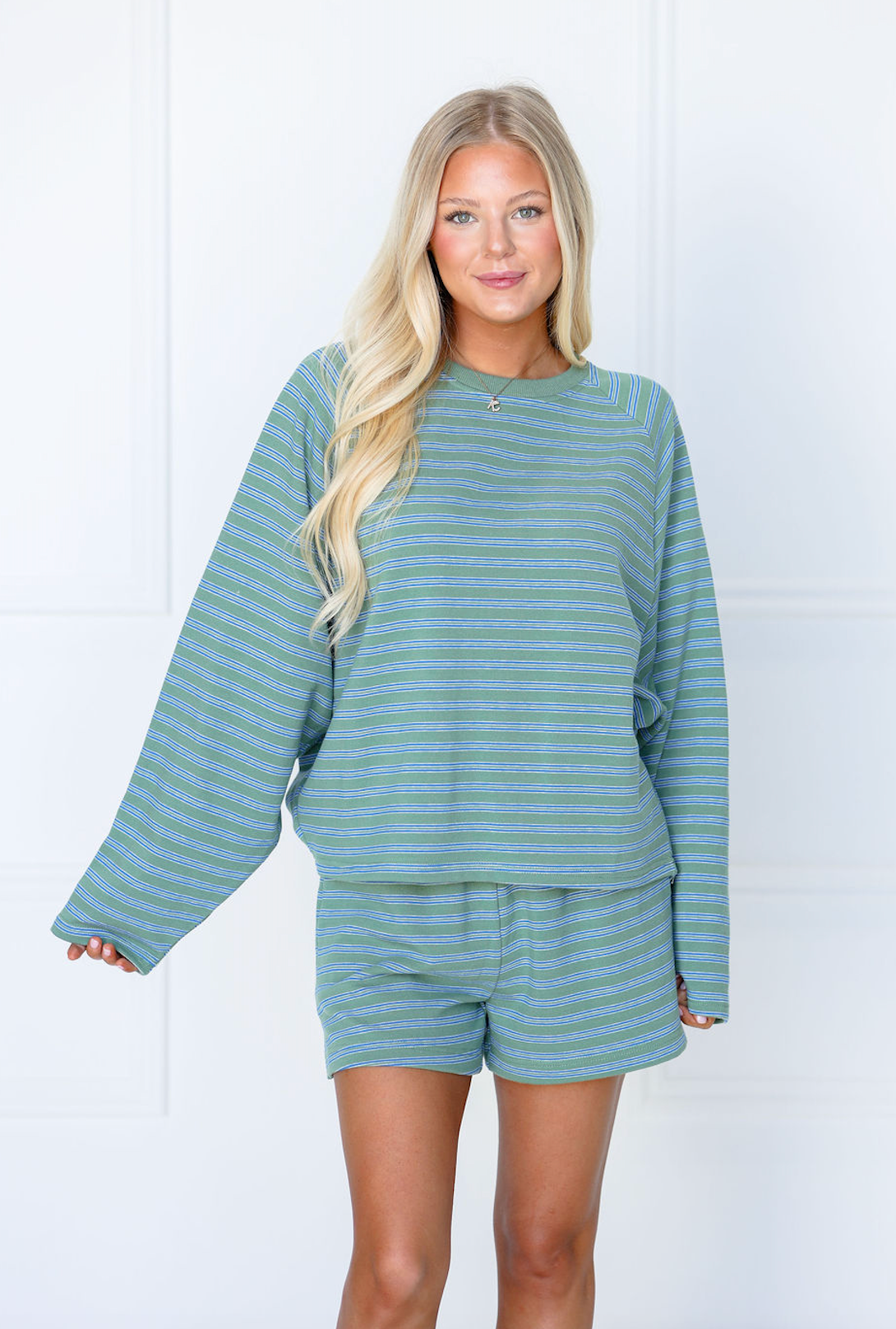 Striped Top & Shorts Set of 2 Sage