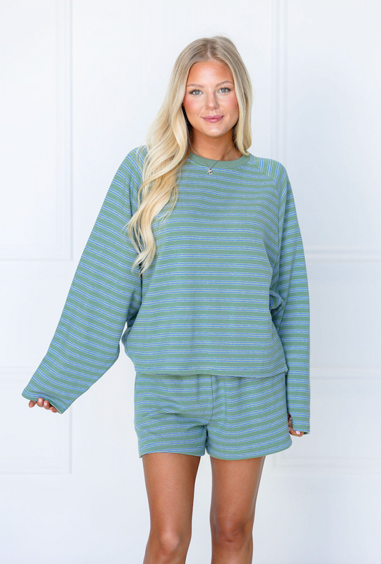 Striped Top & Shorts Set of 2 Sage