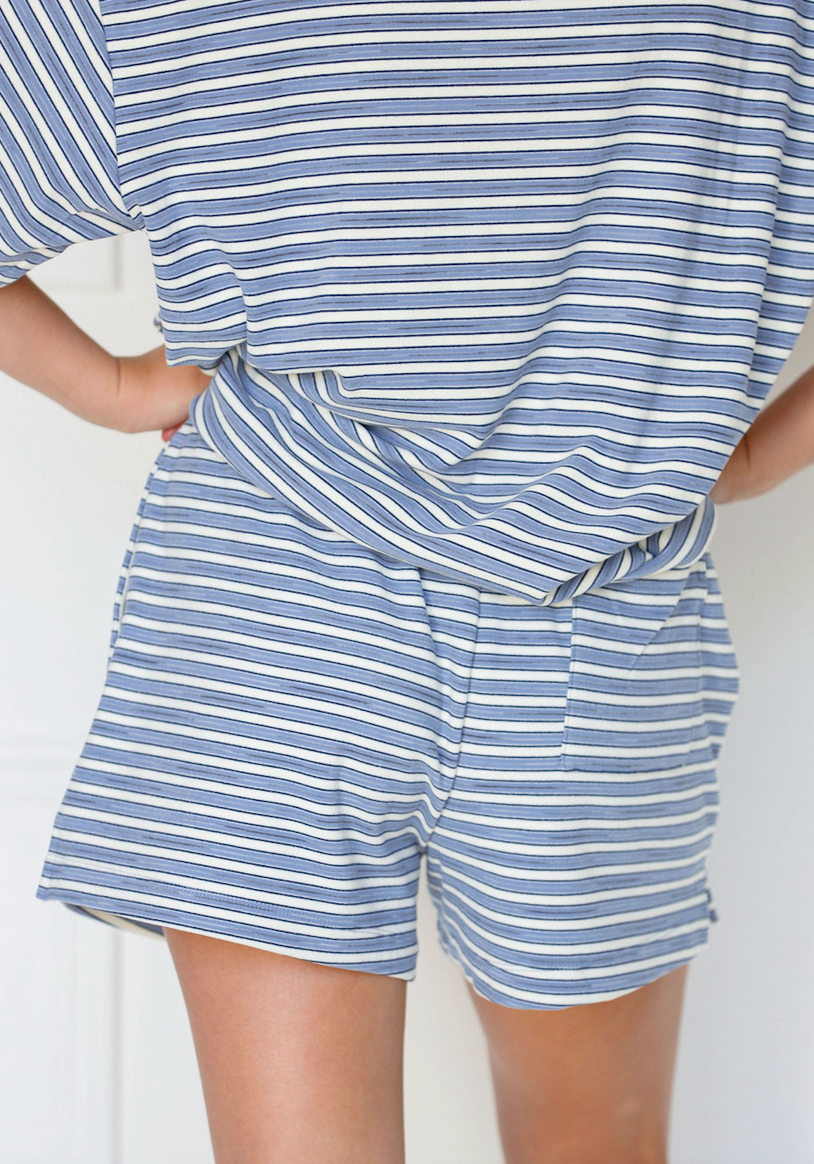 Striped Fleece Shorts Blue