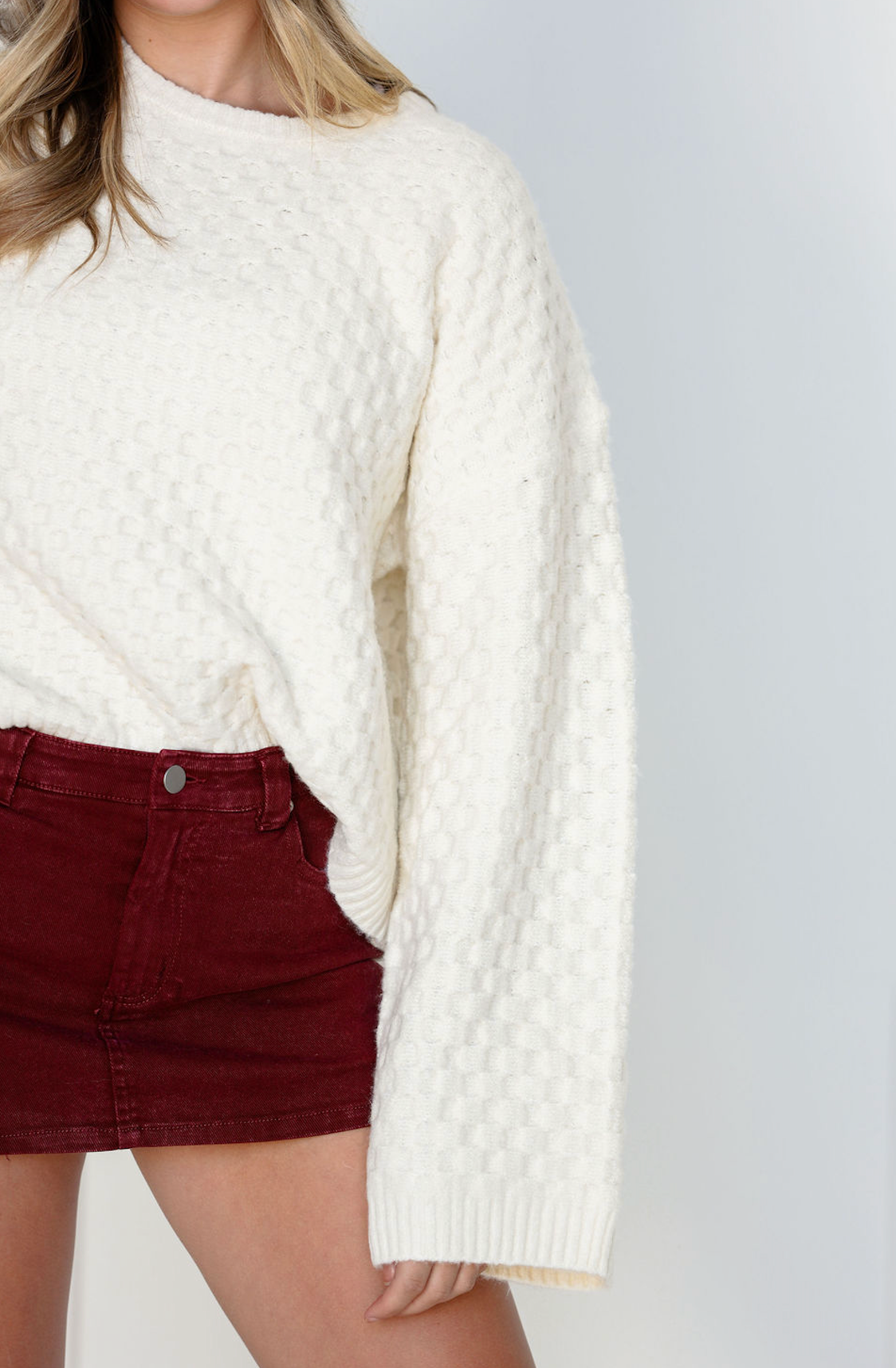 Check Textured Sweater Ivory