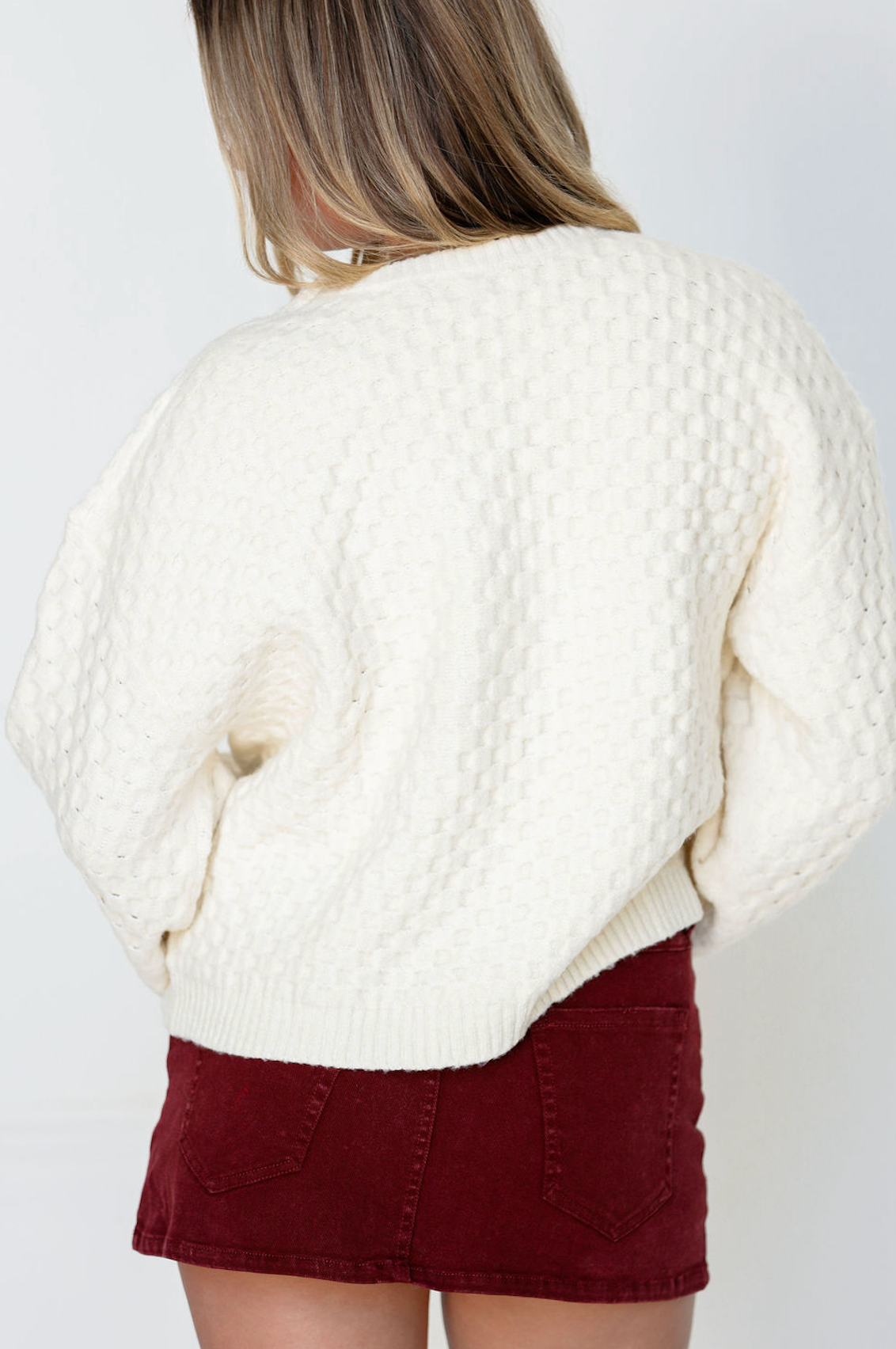 Check Textured Sweater Ivory