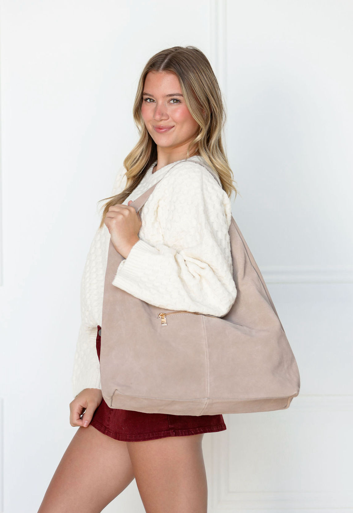 Amber Genuine Suede Hobo Purse