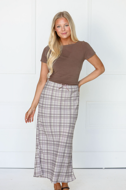 Plaid Maxi Skirt Beige