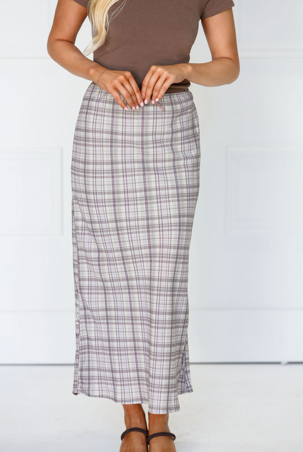 Plaid Maxi Skirt Beige