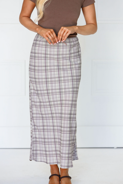 Plaid Maxi Skirt Beige - Clothe Boutique