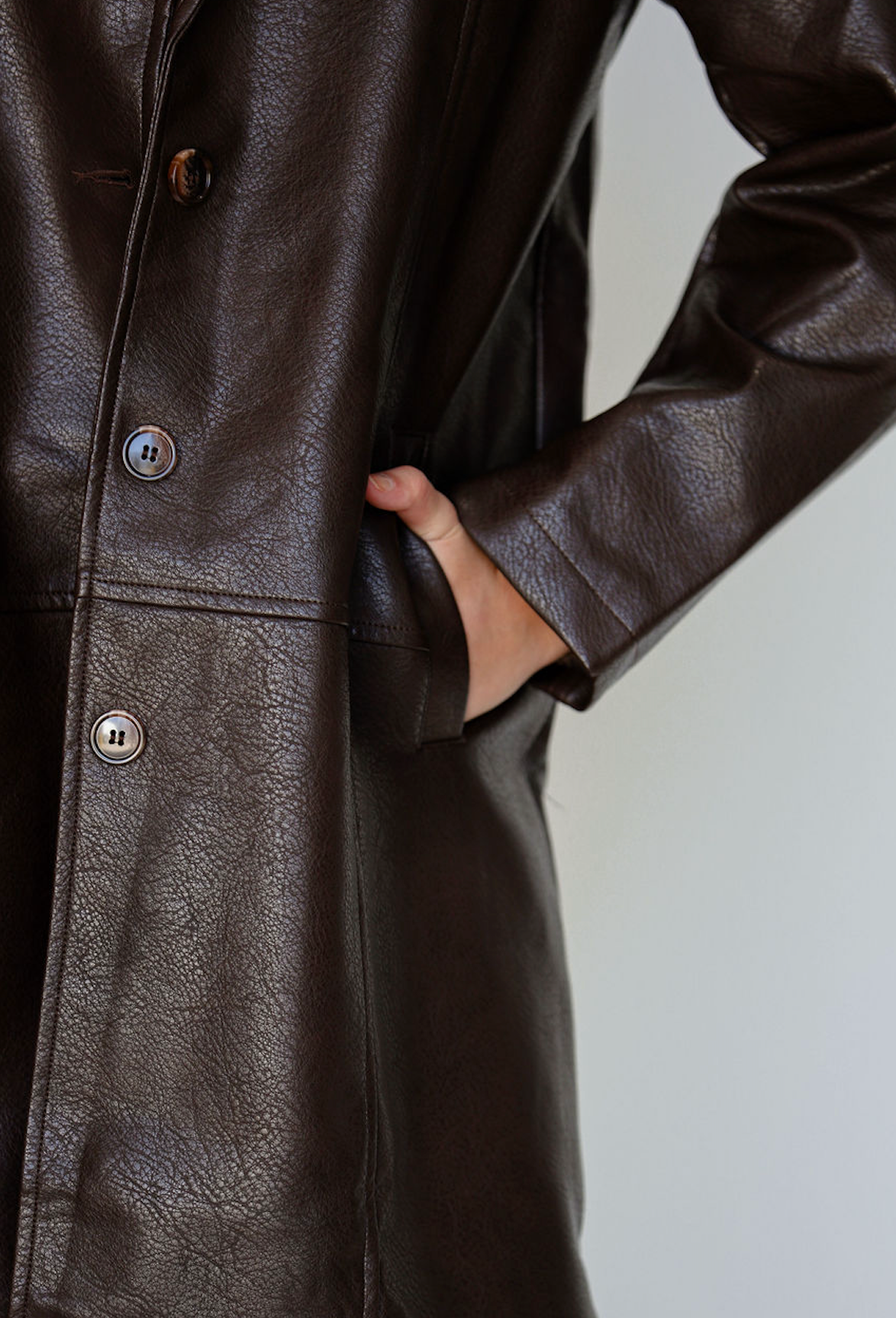Brown Faux Leather Long Coat