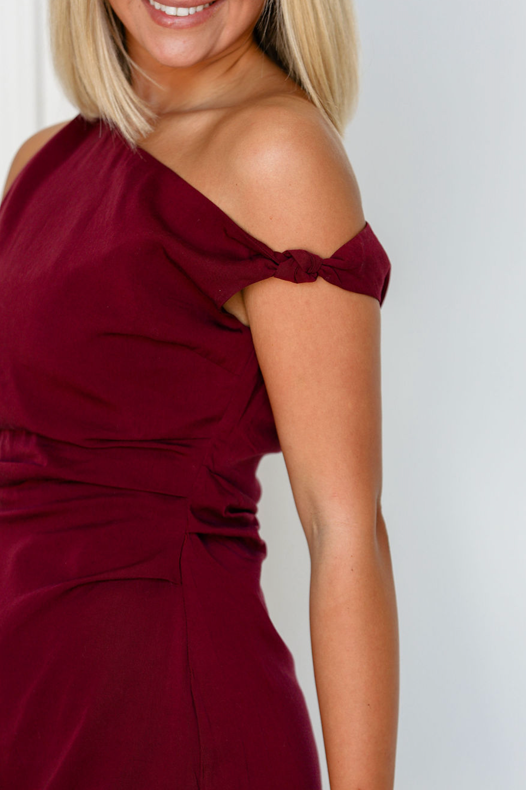Asymmetrical Shoulder Dress Wine
