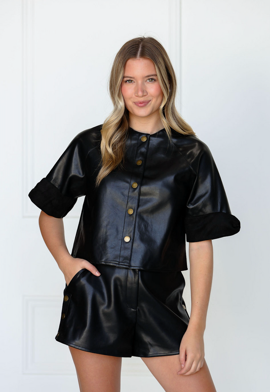 Suede Trim Pleather Jacket